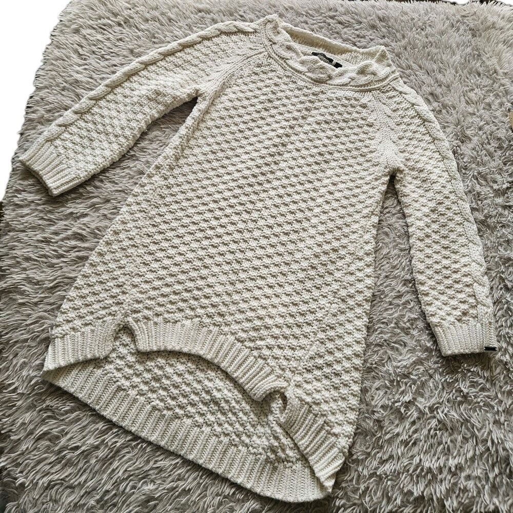 Dex Chunky Knit Pullover Sweater S White Oversized Cortagecore Boho Preppy Tunic